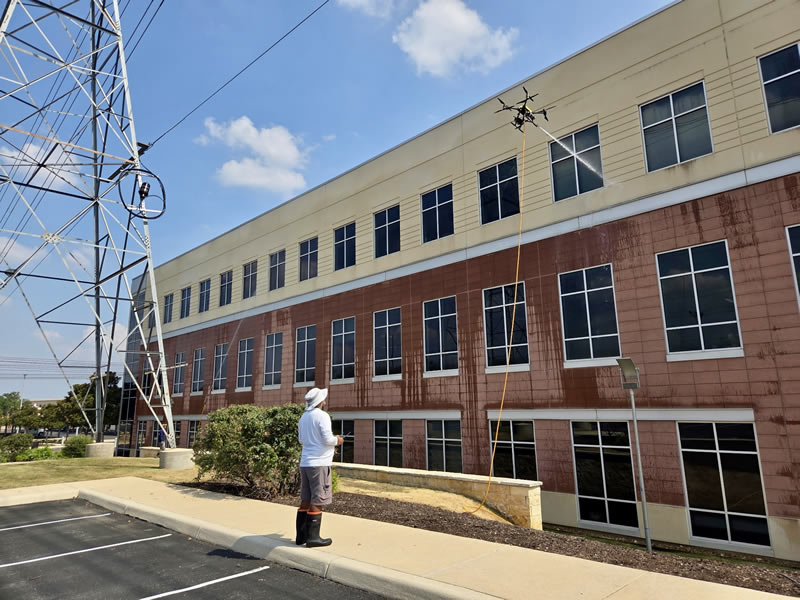 Drone cleaning Concord Plaza office complex San Antonio