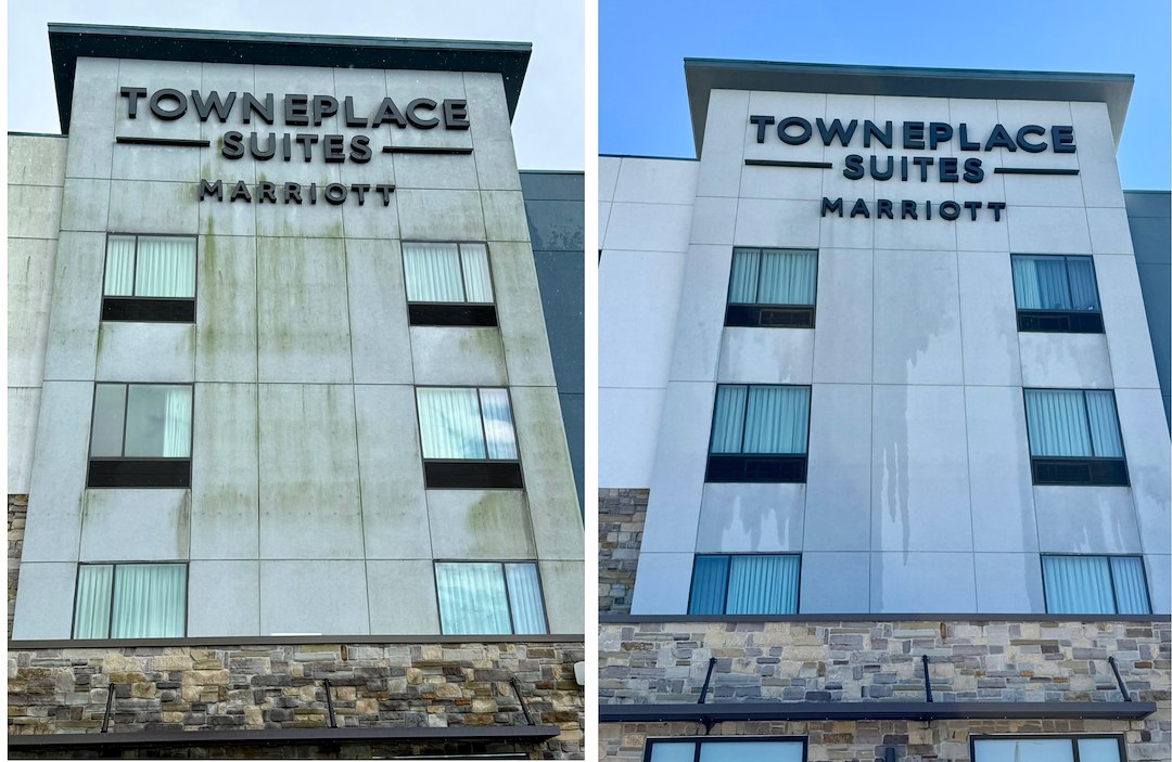 Hotel Facade Cleaning of Towneplace Suites by Marriott in East Houston 