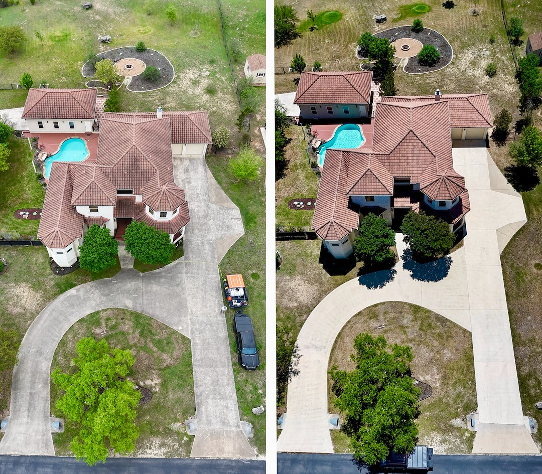 Roof Wash & Power Wash Driveway of a Beautiful House